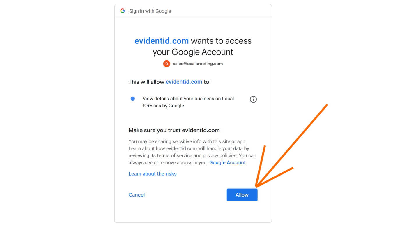 Step 21 - Click on allow to use your Google Account to sign in